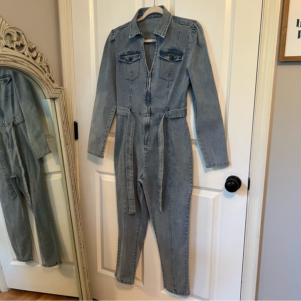 SHEIN Light Blue Denim Jumpsuit